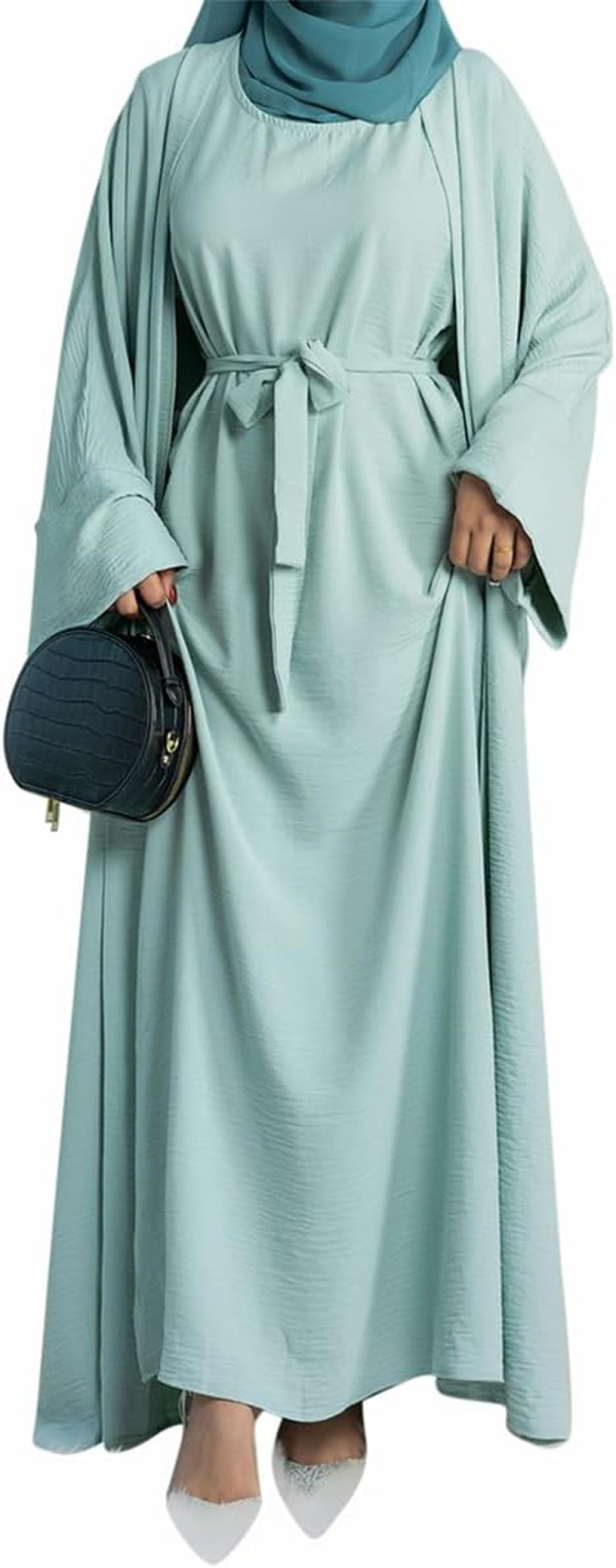 2PCS Women'S Muslim Dresses Abaya Islamic Dubai Prayer Dress Robe Long Cardigan Maxi Dress