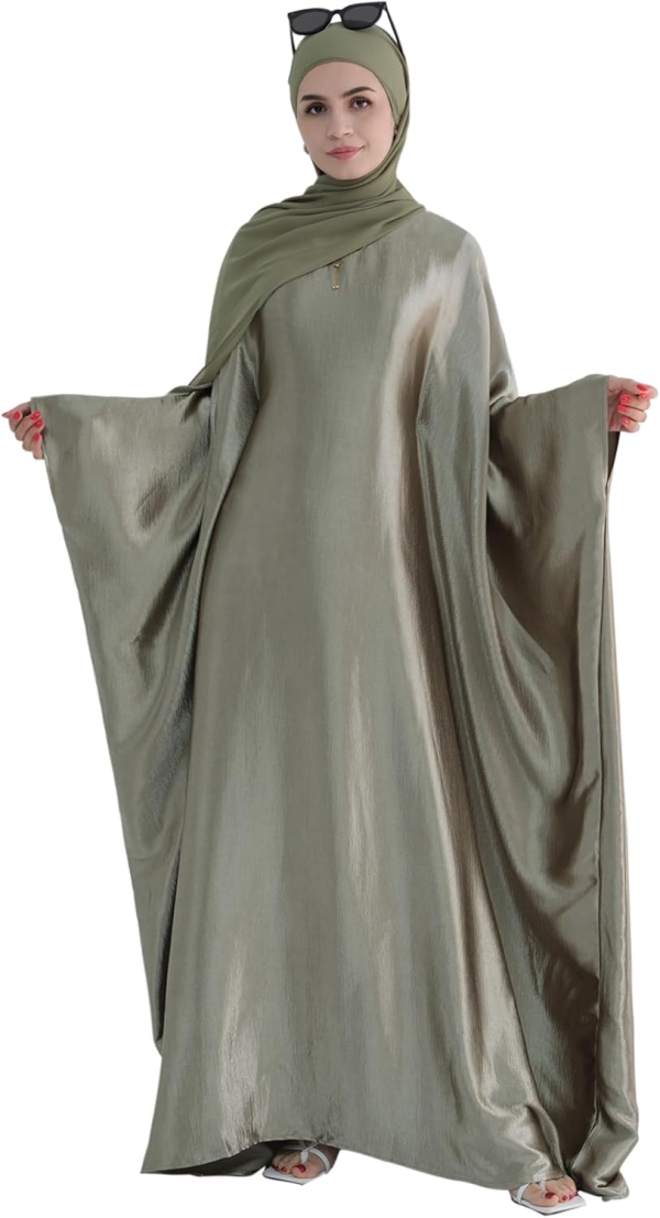 Abaya Muslim Dress Women Satin Prayer Dress Batwing Long Sleeve Middle East Arabian Robe with Hijab