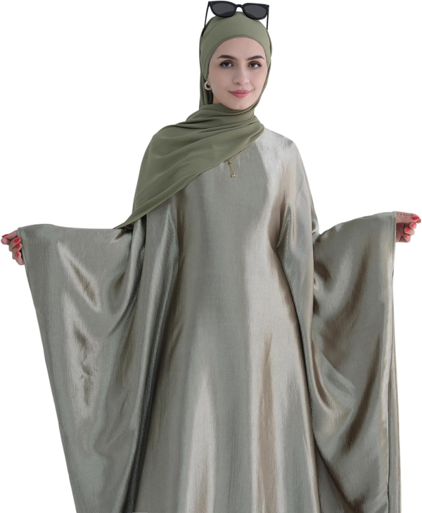 Abaya Muslim Dress Women Satin Prayer Dress Batwing Long Sleeve Middle East Arabian Robe with Hijab - Image 3