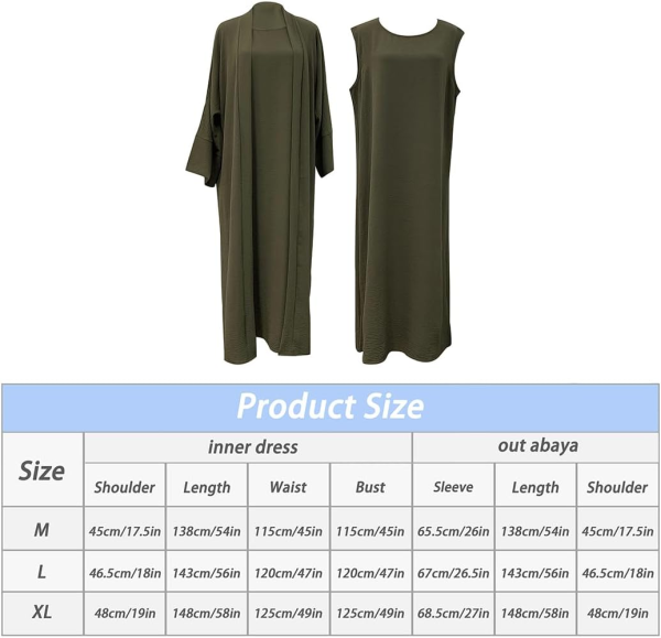 2PCS Women'S Muslim Dresses Abaya Islamic Dubai Prayer Dress Robe Long Cardigan Maxi Dress - Image 6