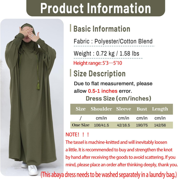 Muslim Prayer Dress Abaya Solid One-Piece Hoodie Abaya Dress for Women Long Maxi Dress Islamic Dubai Jilbab - Image 6